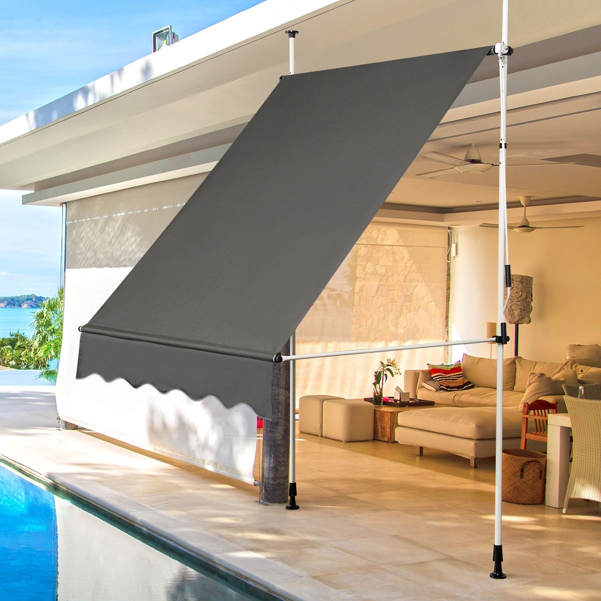 Toldo retrátil para jardim ou pátio externo - Cinza - Image 2