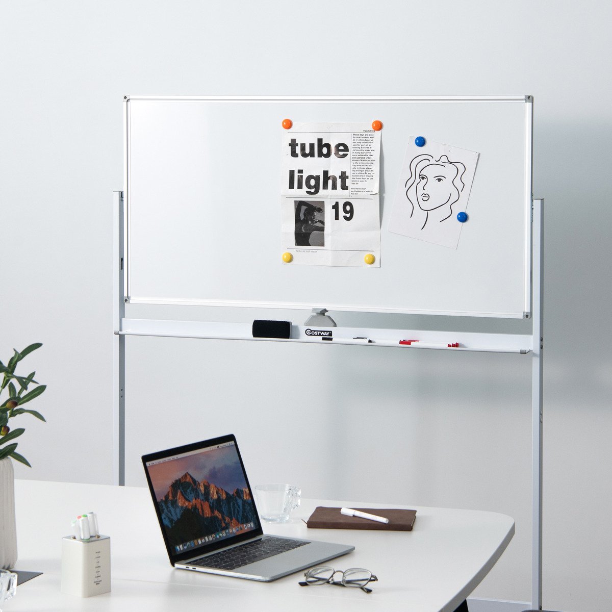 Quadro branco magnético móvel de dupla face com ímãs, canetas e apagador - Branco - Image 2