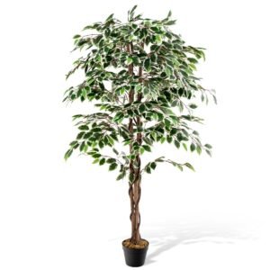 Árvore de Ficus artificial alta, planta artificial para interiores com 1008 folhas, vaso de viveiro e musgo seco.