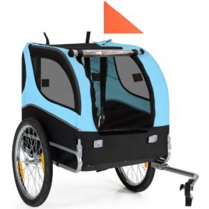 Reboque dobrável para bicicleta para animais de estimação com 3 portas com zíper e 8 refletores - Azul