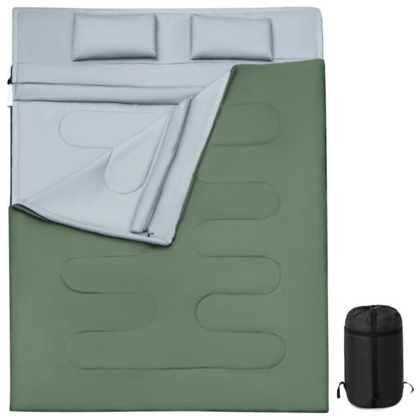 Saco de dormir duplo extra grande impermeável com bolsa de transporte - Verde