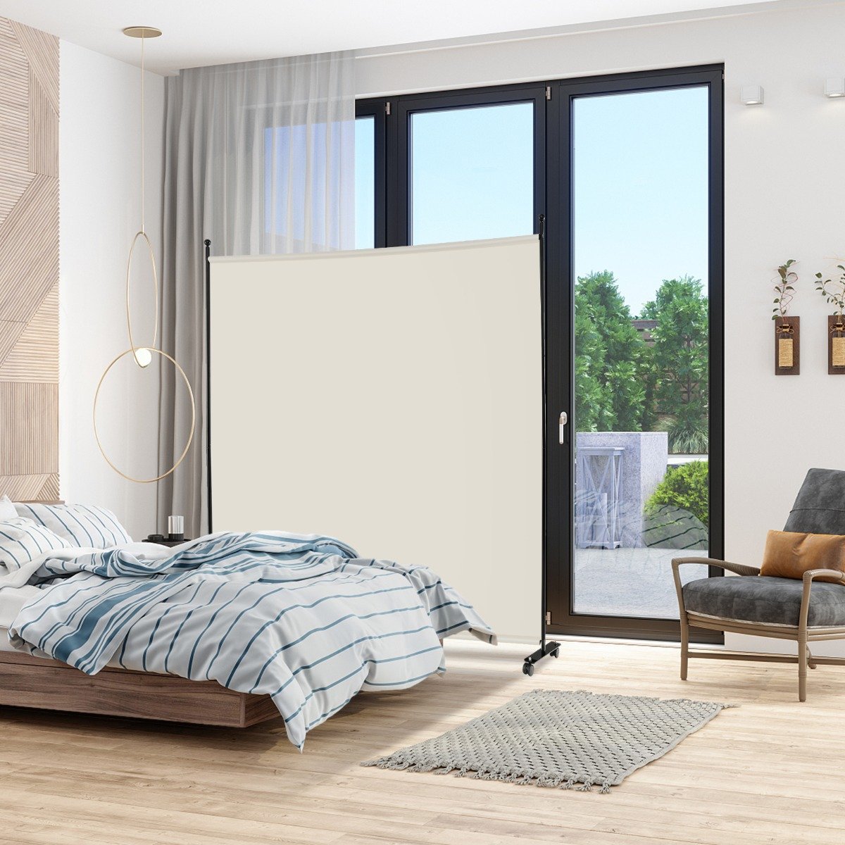 Divisória de Ambientes Móvel de Painel Único com Rodas Macias de 1,83 m - Branca - Image 2