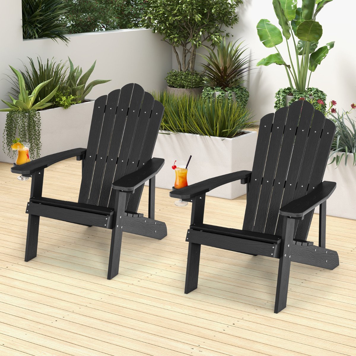 Cadeira Adirondack com porta-copos para pátio - Preta - Image 2