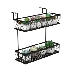Suporte para vaso de flores com ganchos ajustáveis ​​e 2 cestos para plantas.