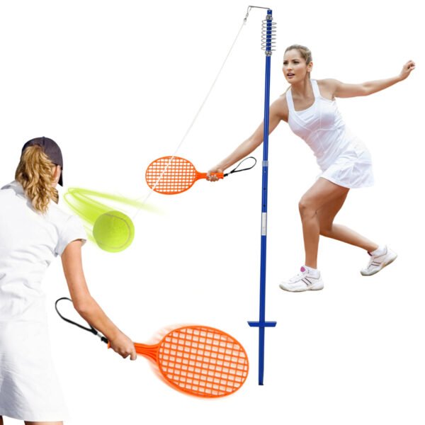 Conjunto portátil de tetherball com braço giratório para praia.