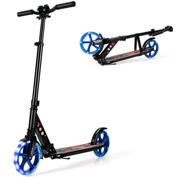 Patinete dobrável de alumínio com rodas de LED para adultos e crianças - Preto