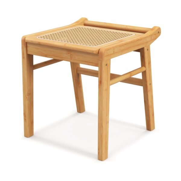 Banqueta de bambu para penteadeira com tampo de rattan e barra de reforço - Cor natural
