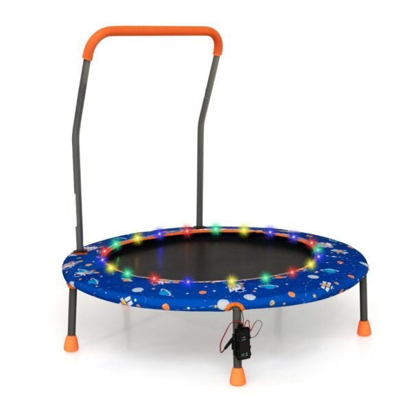 Mini trampolim infantil com luzes LED e barra de segurança - Azul Marinho