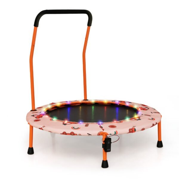 Mini trampolim infantil com luzes LED e barra de segurança - Laranja