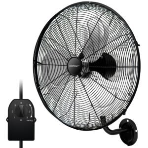 Ventilador de parede oscilante de 56 cm de diâmetro para armazém, estufa, oficina, terraço e adega, preto.