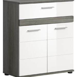Xonox Armário de altura média - prateado fumo acabamento e branco brilhante moldado, 71x79x31 cm