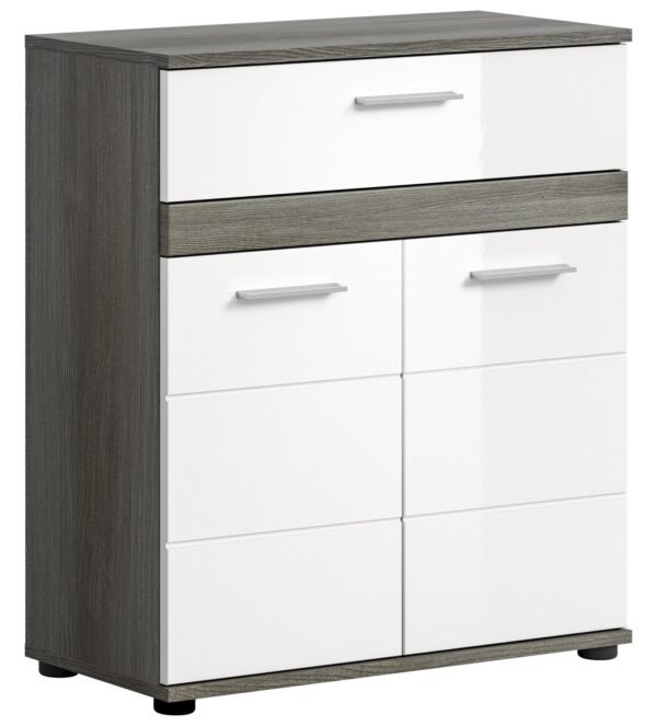 Xonox Armário de altura média - prateado fumo acabamento e branco brilhante moldado, 71x79x31 cm