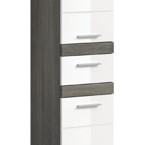 Xonox armário independente - prateado fumo acabamento e branco brilhante moldado, 35x137x31 cm