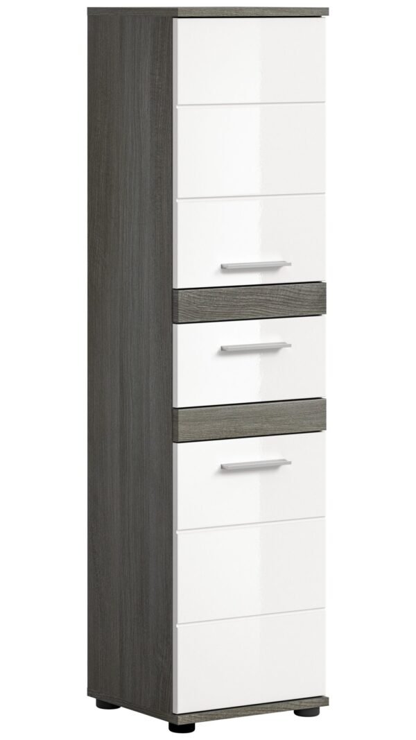Xonox armário independente - prateado fumo acabamento e branco brilhante moldado, 35x137x31 cm