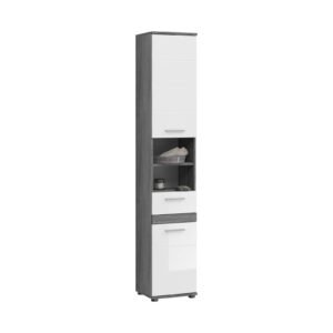 Xonox Armário alto - prateado fumo acabamento e branco brilhante moldado, 35x191x31 cm