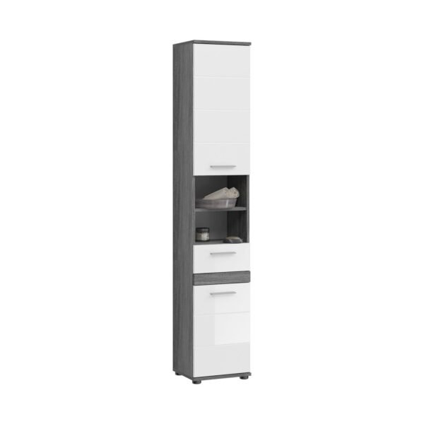 Xonox Armário alto - prateado fumo acabamento e branco brilhante moldado, 35x191x31 cm