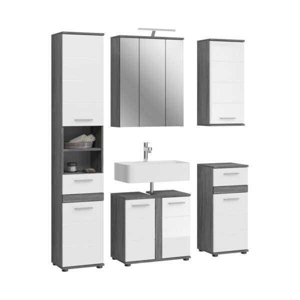 Xonox Combinação de banho com iluminação - prateado fumo acabamento e brilhante branco moldado, 164x191x34 cm