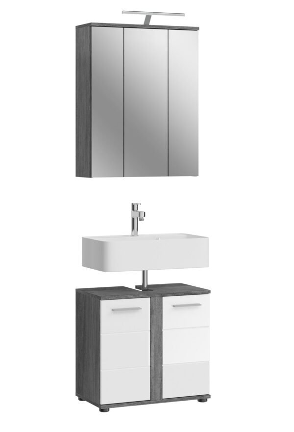 Xonox Combinação de banho com iluminação - prateado fumo acabamento e brilhante branco moldado, 64x191x34 cm