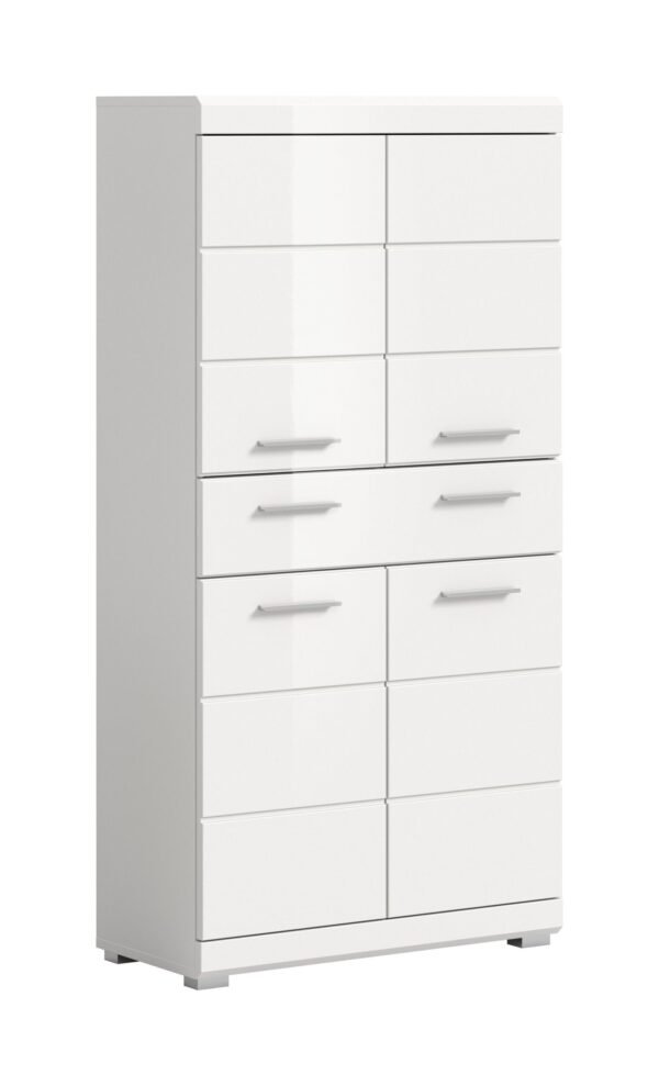 Xonox Armário de altura média - imitação branco e branco brilhante moldado, 74x141x31 cm