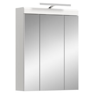 Xonox Armário com espelho e iluminação - imitação branco e branco brilhante moldado, 60x79x18 cm