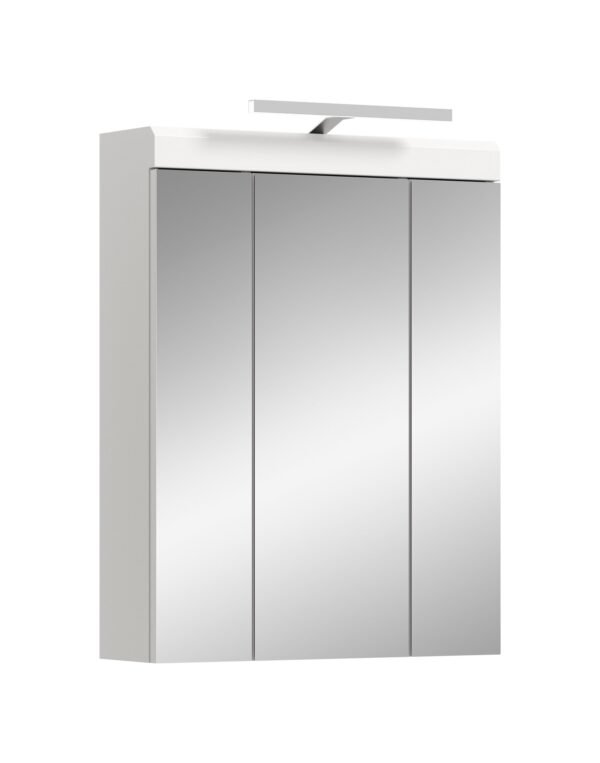 Xonox Armário com espelho e iluminação - imitação branco e branco brilhante moldado, 60x79x18 cm