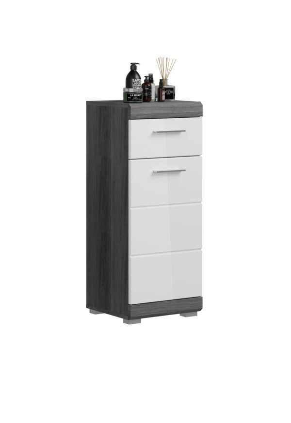 Xonox armário independente - prateado fumo acabamento e branco brilhante moldado, 37x88x31 cm