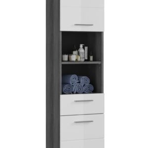 Xonox Armário alto - prateado fumo acabamento e branco brilhante moldado, 37x191x31 cm