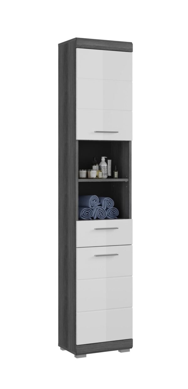 Xonox Armário alto - prateado fumo acabamento e branco brilhante moldado, 37x191x31 cm