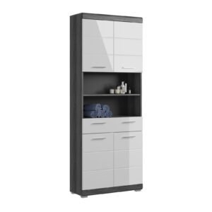 Xonox Armário alto - prateado fumo acabamento e branco brilhante moldado, 74x191x31 cm
