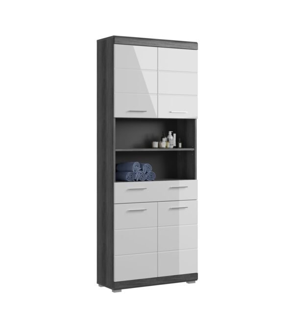 Xonox Armário alto - prateado fumo acabamento e branco brilhante moldado, 74x191x31 cm
