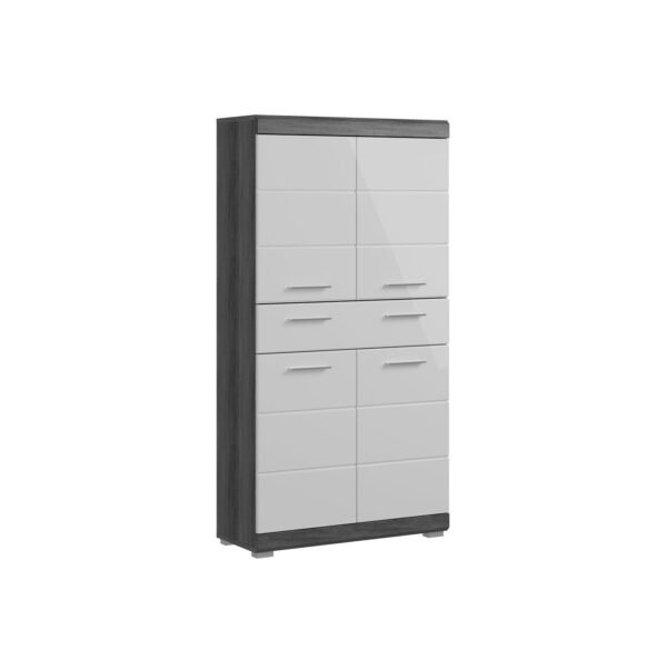 Xonox Armário de altura média - prateado fumo acabamento e branco brilhante moldado, 74x141x31 cm