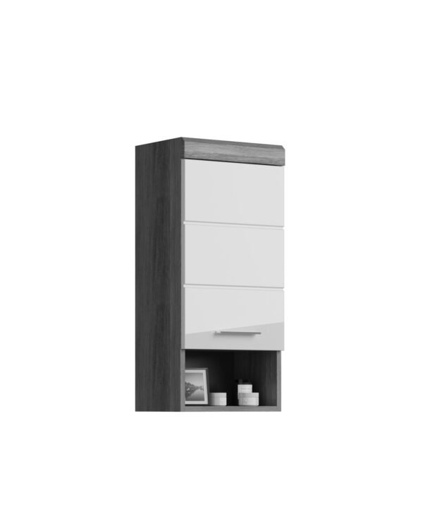 Xonox armário de parede - prateado fumo acabamento e branco brilhante moldado, 37x79x24 cm