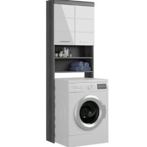 Xonox Armário para máquina de lavar - prateado fumo imitação e branco brilhante moldado, 63x191x24 cm