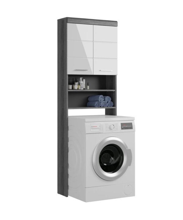 Xonox Armário para máquina de lavar - prateado fumo imitação e branco brilhante moldado, 63x191x24 cm