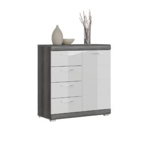 Xonox Cómoda - prateado fumo acabamento e branco brilhante moldado, 80x85x37 cm