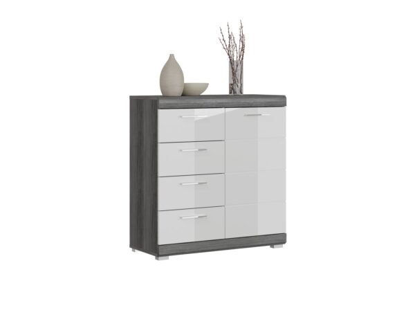Xonox Cómoda - prateado fumo acabamento e branco brilhante moldado, 80x85x37 cm