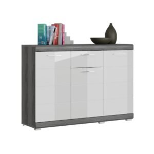 Xonox Cómoda - prateado fumo acabamento e branco brilhante moldado, 120x85x37 cm