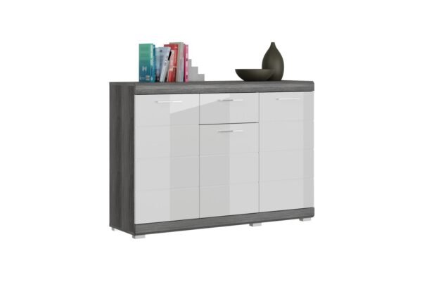Xonox Cómoda - prateado fumo acabamento e branco brilhante moldado, 120x85x37 cm