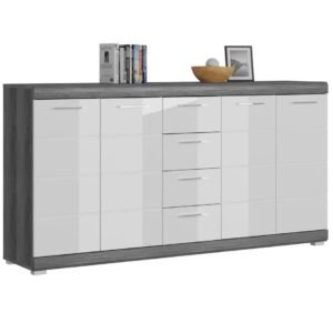 Xonox Cómoda - prateado fumo acabamento e branco brilhante moldado, 165x85x37 cm