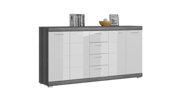 Xonox Cómoda - prateado fumo acabamento e branco brilhante moldado, 165x85x37 cm