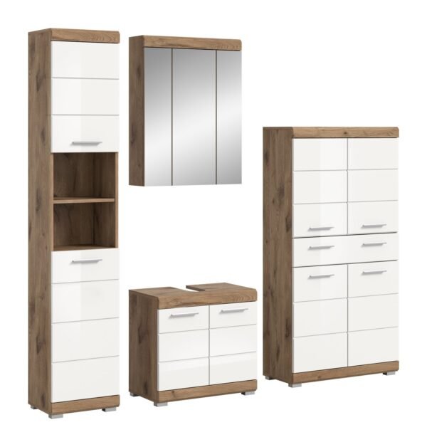 Xonox combinação de banho - brilhante branco, moldado e acabamento carvalho Nox, 204x191x34 cm