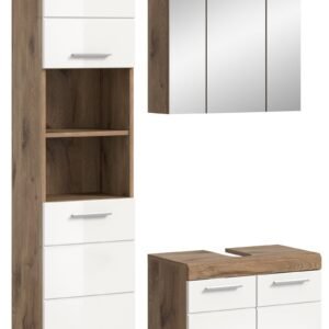 Xonox combinação de banho - brilhante branco, moldado e acabamento carvalho Nox, 112x191x34 cm