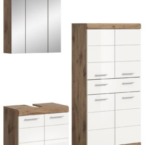 Xonox combinação de banho - brilhante branco, moldado e acabamento carvalho Nox, 149x191x34 cm