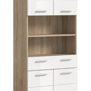 Xonox Armário alto largo - branco brilhante e carvalho Sonoma claro, 74x191x31 cm