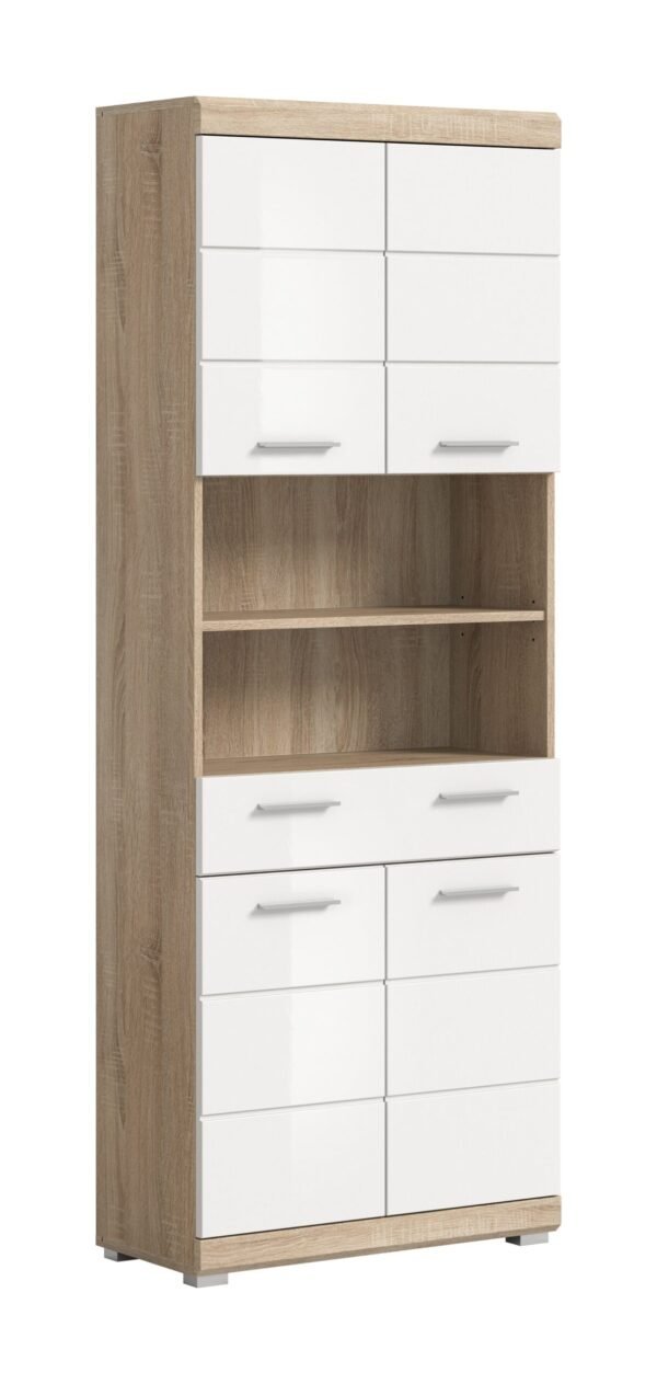 Xonox Armário alto largo - branco brilhante e carvalho Sonoma claro, 74x191x31 cm