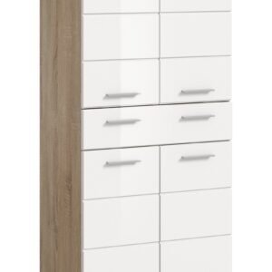 Xonox Armário de altura média - branco brilhante e carvalho Sonoma claro, 74x141x31 cm