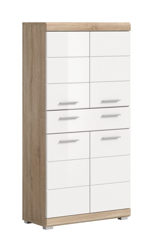 Xonox Armário de altura média - branco brilhante e carvalho Sonoma claro, 74x141x31 cm