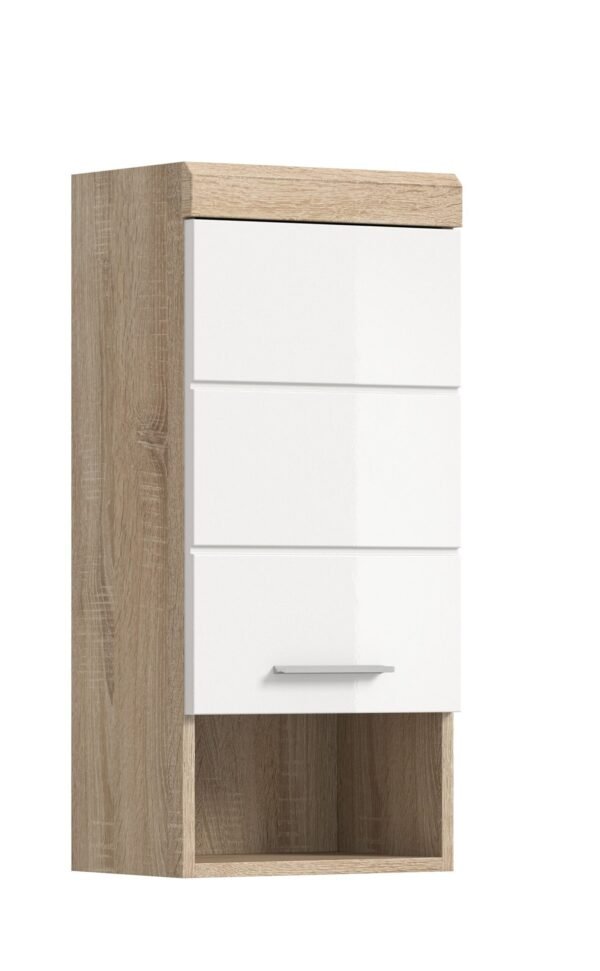 Xonox armário de parede - Carvalho Sonoma claro e branco brilhante moldado, 37x79x24 cm
