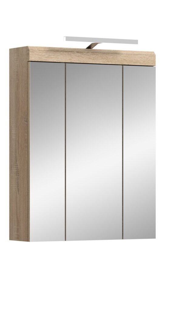 Xonox Armário com espelho e iluminação - branco brilhante e Carvalho Sonoma claro, 60x79x18 cm