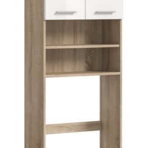 Xonox Armário para máquina de lavar - branco brilhante e Carvalho Sonoma claro, 63x191x24 cm